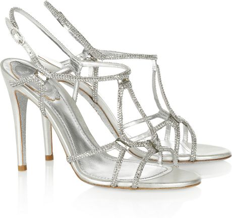 Rene Caovilla Swarovski Crystalembellished Leather Sandals in Silver | Lyst