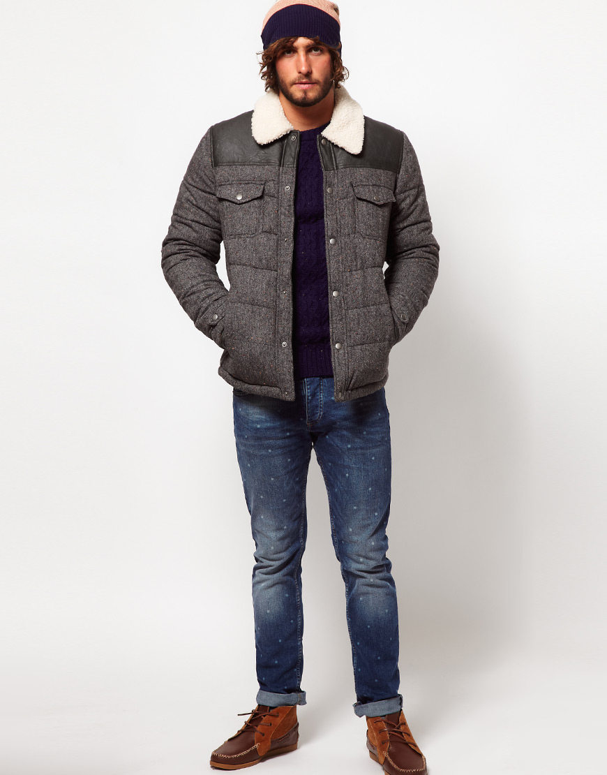 Lyst - Replay Quilted Jacket with Pu Yoke in Gray for Men