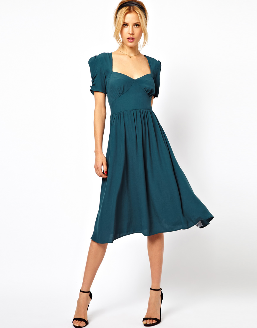 Lyst - Asos Asos Midi Dress with Covered Buttons in Green