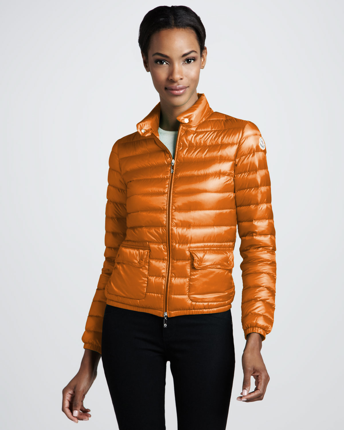 Moncler Short Lightweight Puffer Jacket Orange in Orange - Lyst