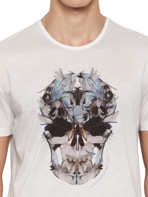 Lyst - Alexander Mcqueen Dragonfly Skull Cotton Jersey T-shirt in White ...