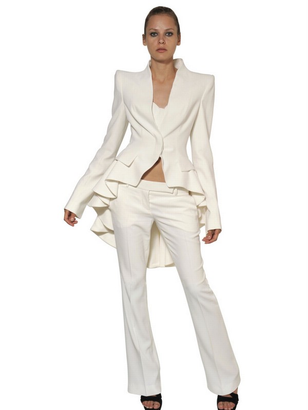 Alexander mcqueen Leaf Viscose Crepe Flared Trousers in White | Lyst