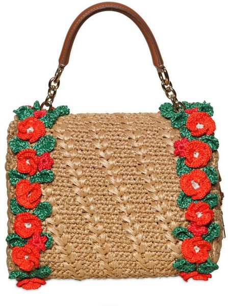 Dolce & Gabbana Crochet Raffia Dolce Bag Top Handle in Beige (multi) | Lyst
