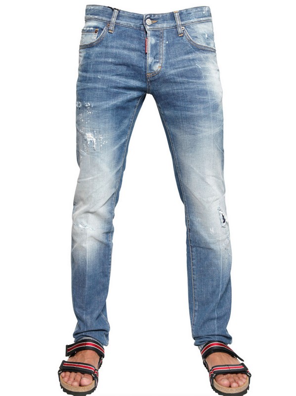 Dsquared² 19cm Faded Splash Stretch Denim Jeans in Blue for Men | Lyst