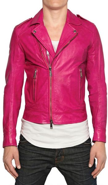 Dsquared2 Chiodo Leather Jacket in Pink for Men (fuchsia) | Lyst