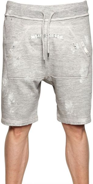 Dsquared² Distressed Cotton Fleece Jogging Shorts in Gray for Men (grey ...