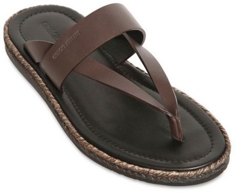 Giorgio Armani Leather Thong Sandals in Brown for Men | Lyst