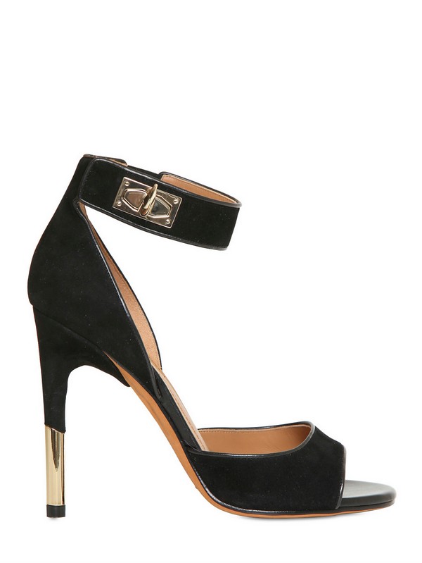 Givenchy 100mm Shark Lock Suede Sandals in Black - Lyst