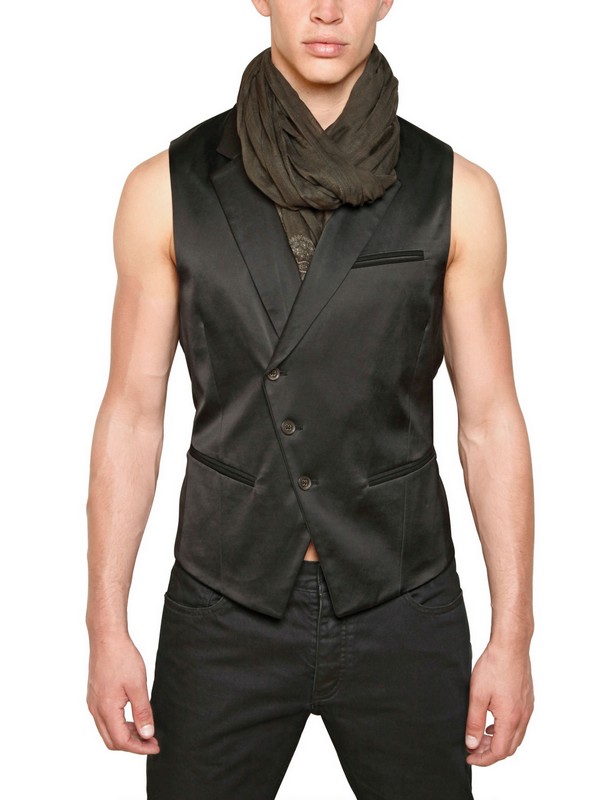 Lyst - John varvatos Stretch Satin and Cotton Asymmetric Vest in Black ...