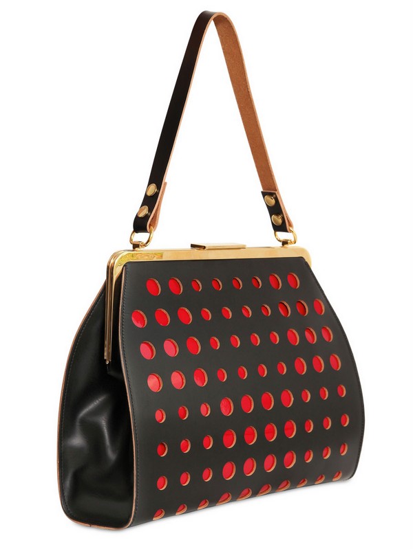 Lyst Marni Perforated Leather Patent Shoulder Bag In Black 