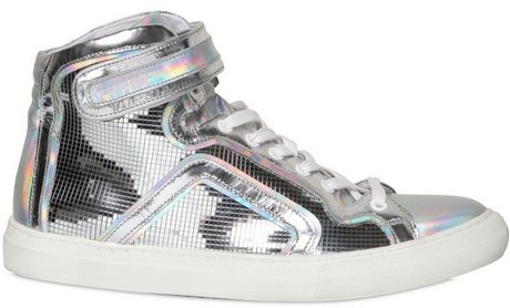 Pierre Hardy Iridescent Leather Sneakers in Silver | Lyst