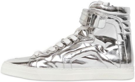 Pierre Hardy Metallic Leather High Top Sneakers in Silver for Men | Lyst