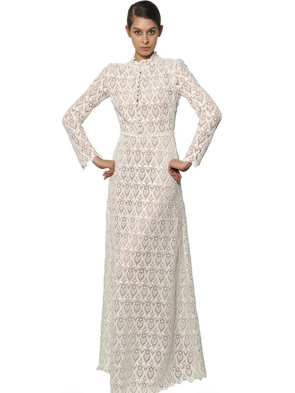 Lyst Valentino Cotton Macramé Long Dress in White