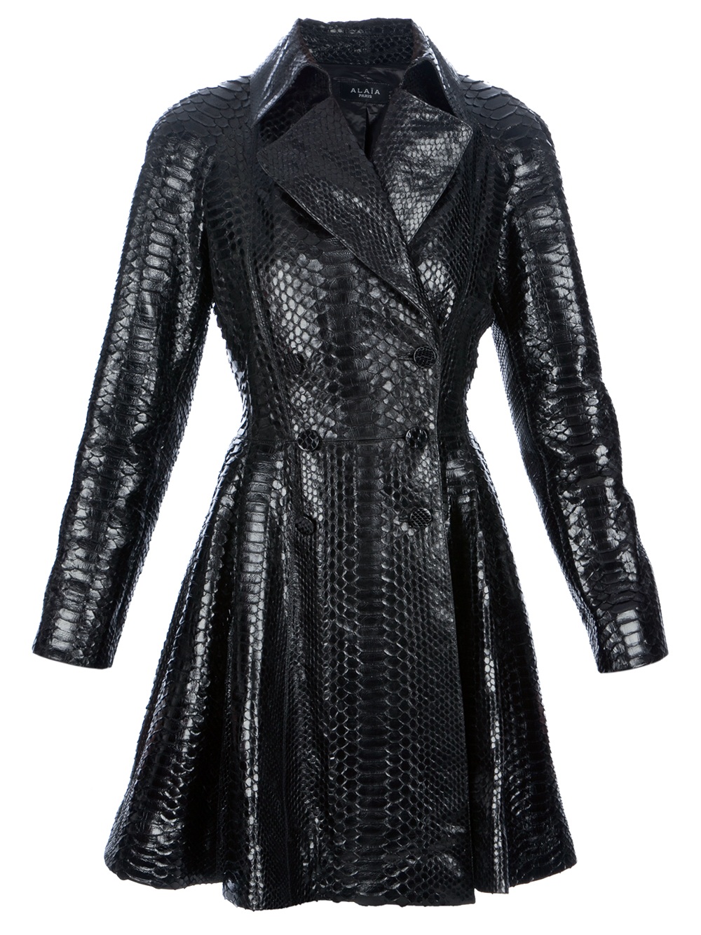 Alaïa Double Breasted Python Coat in Black | Lyst