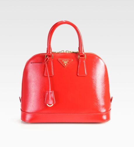 Prada Saffiano Vernice Bugatti Top Handle Bag in Red | Lyst