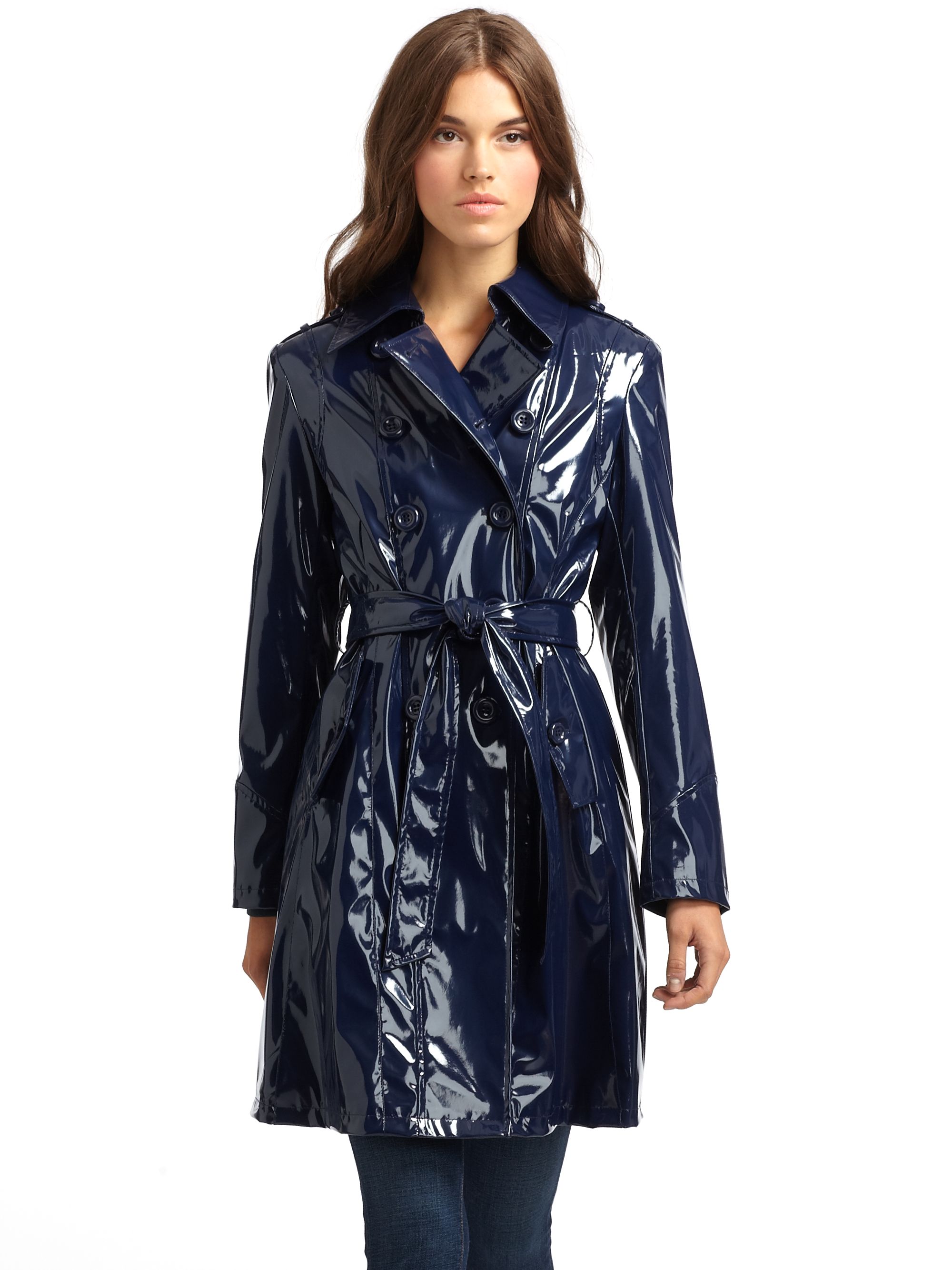 Via spiga Faux Patent Leather Trench Coat in Blue | Lyst