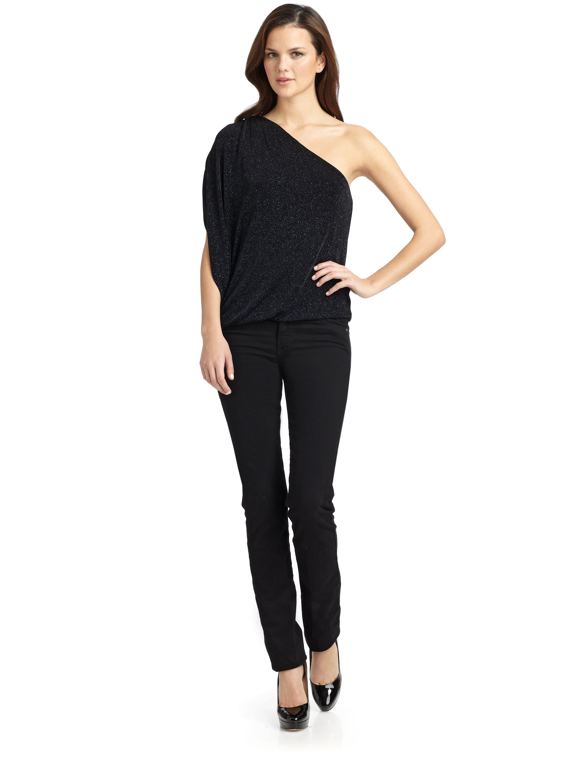 black sequin one shoulder top