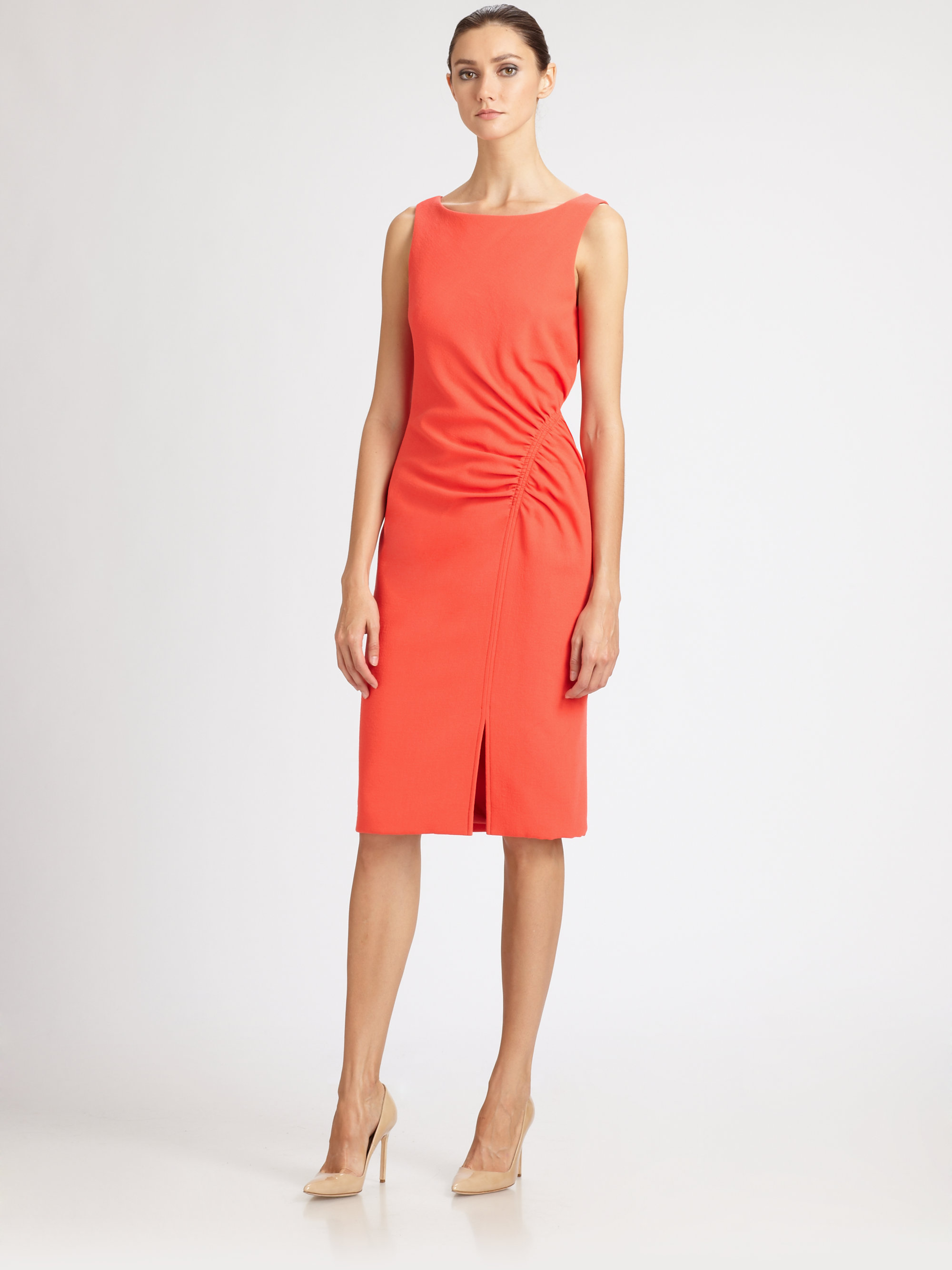 Carolina Herrera Ruched Dress in Orange | Lyst