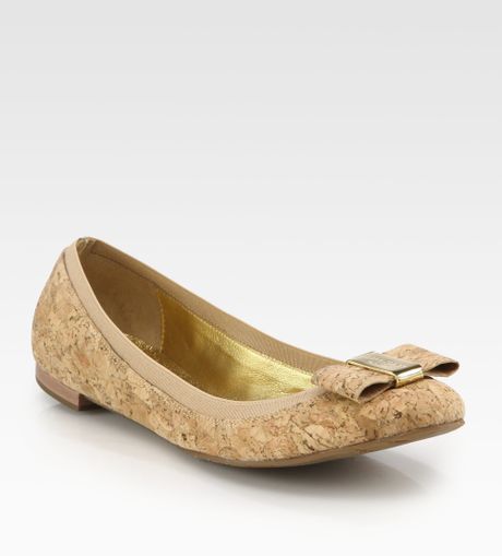 Kate Spade Tock Cork Bow Ballet Flats in Gold (natural) | Lyst