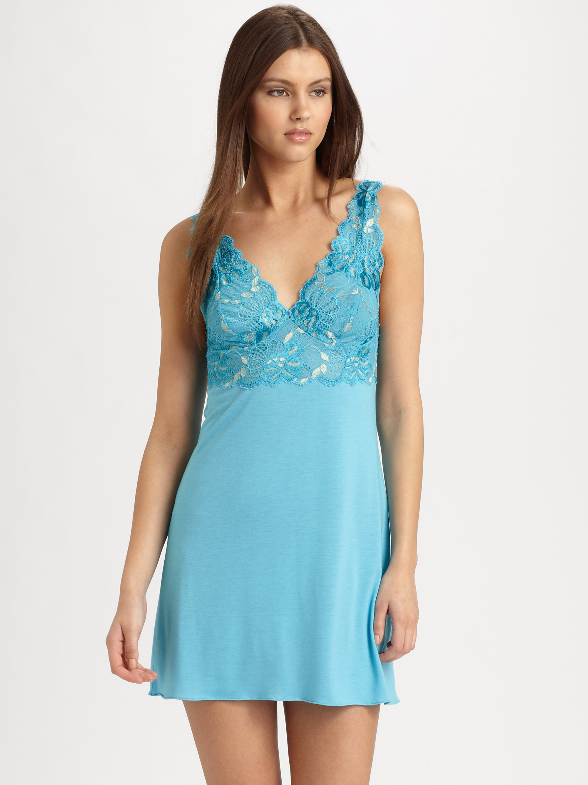 Natori Zen Floral Lace Chemise in Gray Lyst