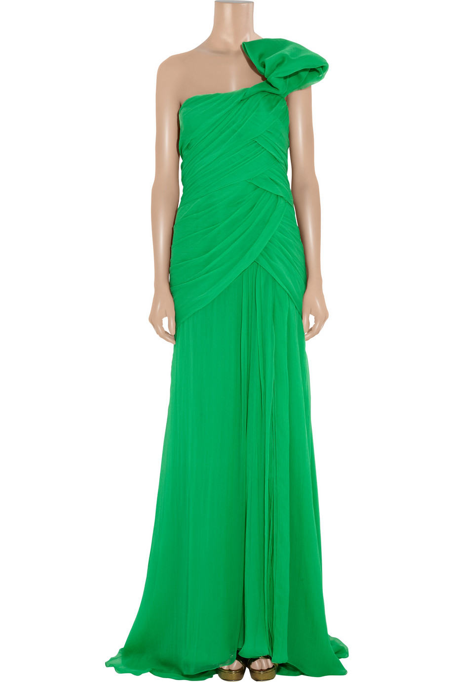 Oscar de la Renta One-shoulder Silk-chiffon Gown in Green - Lyst