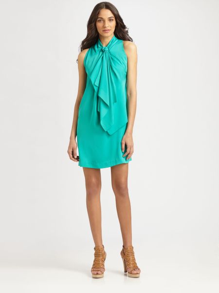 Diane Von Furstenberg Morana Tie Neck Dress in Green (brightemerald) | Lyst