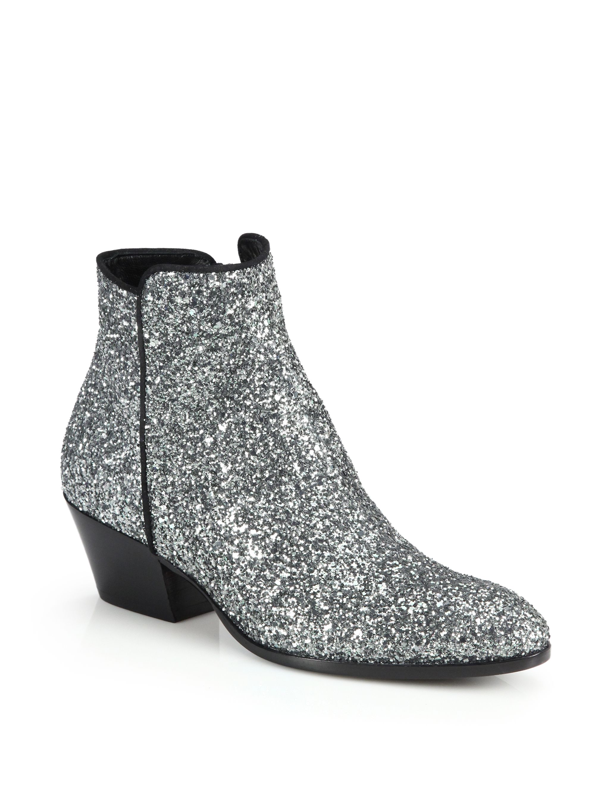 Giuseppe zanotti Glitter Leather Ankle Boots in Metallic | Lyst