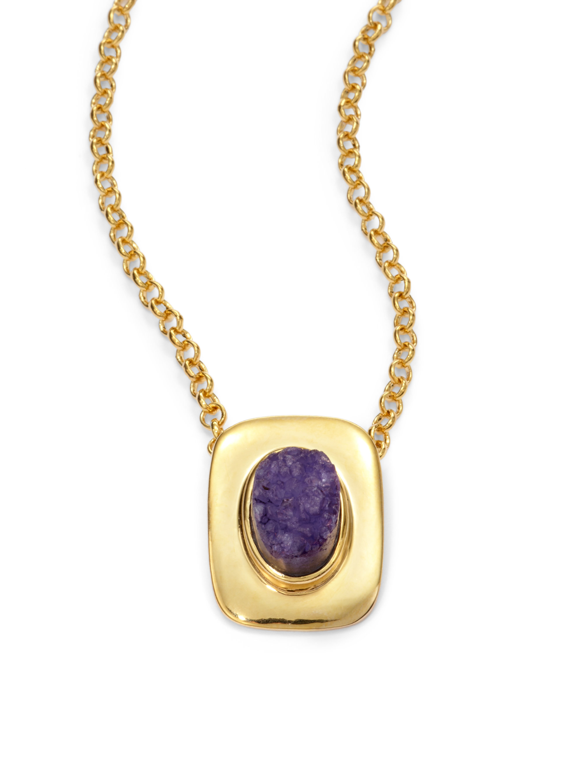 Lyst Kara Ross Oval Druzy Pendant Necklace In Purple