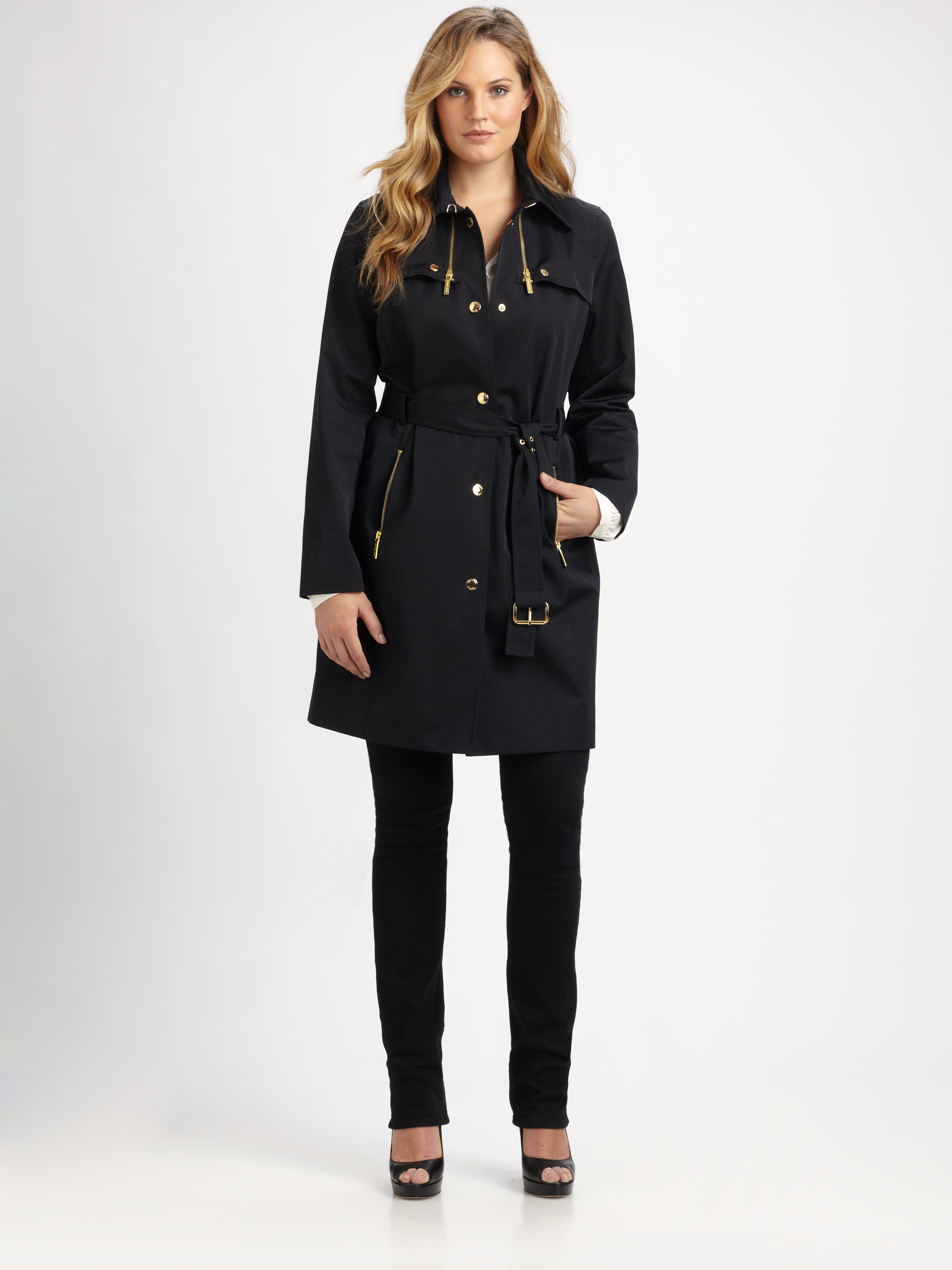 Lyst Michael Michael Kors Zip Detail Trenchcoat in Black