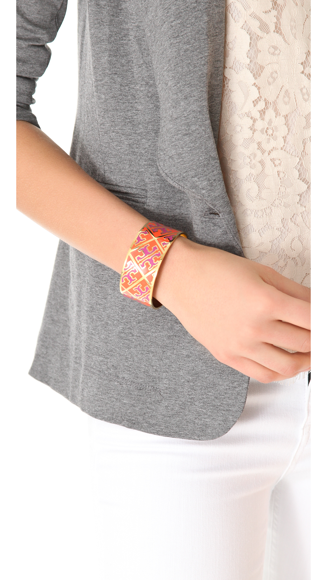 Lyst Tory Burch Enamel T Pattern Bangle in Red