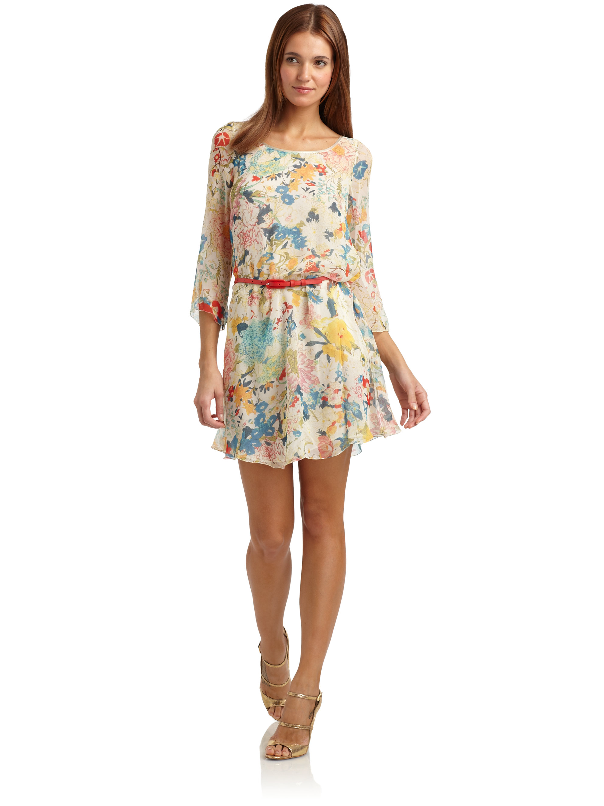 Lyst Vivienne Tam Silk Chiffon Belted Fl Dress Gallery