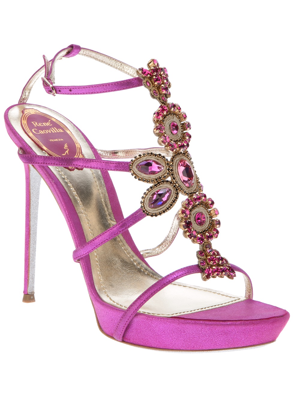 Rene caovilla Jewel Embellished Sandal in Pink | Lyst