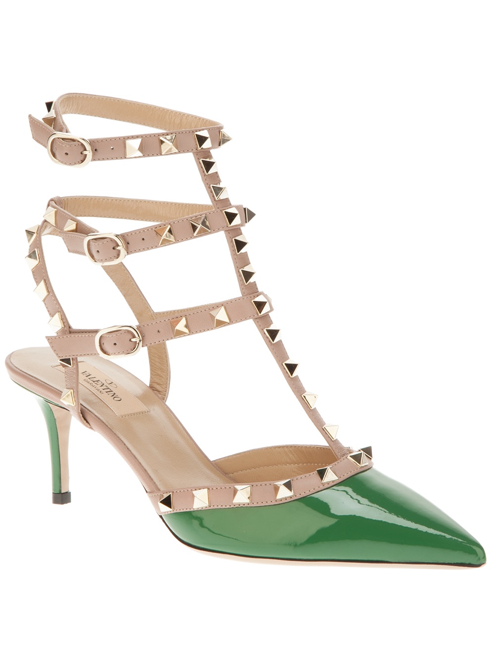 Valentino Stud Strappy Sandals in Green | Lyst