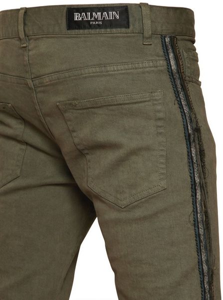 Balmain Stretch Jeans with Trim Piping in Khaki for Men | Lyst