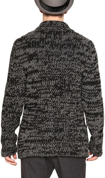 Iceberg Heavy Wool Knit Sweater Jacket in Black for Men | Lyst