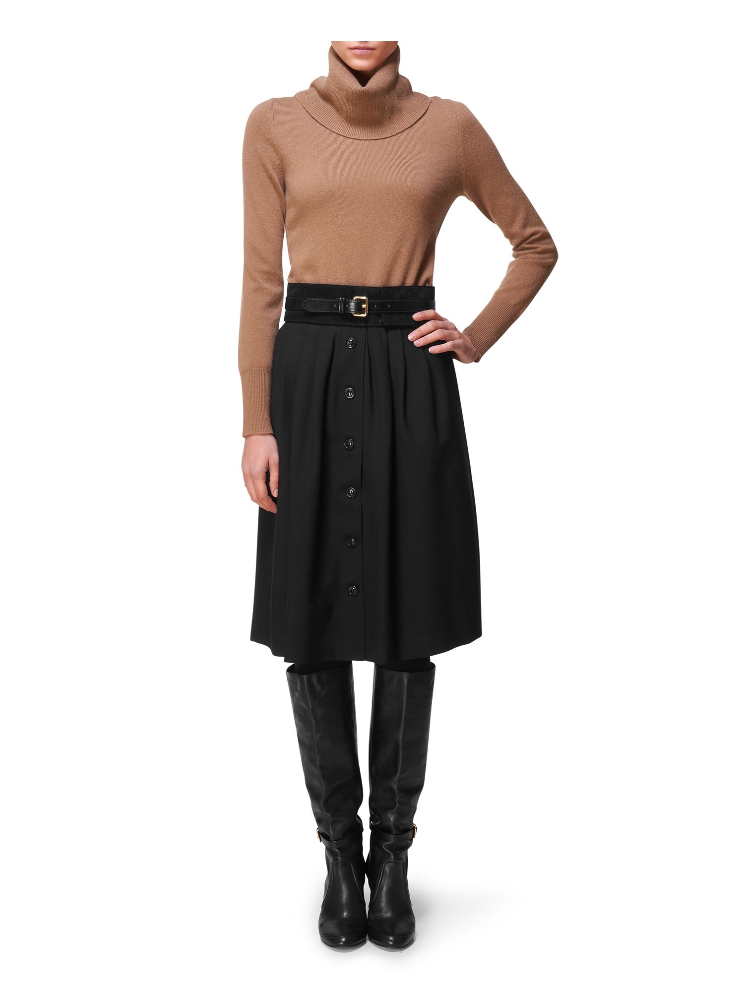 Jaeger Button Front Mid Length Skirt in Black Lyst