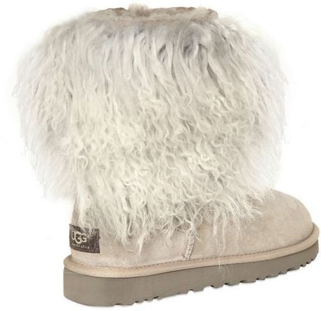 Ugg Shearling Boots with Mongolian Fur Trim in Beige (grey) | Lyst