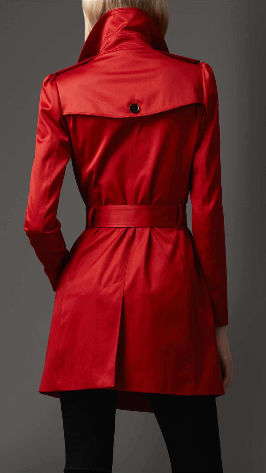 Burberry Midlength Stretchcotton Puff Sleeve Trench Coat in Red | Lyst