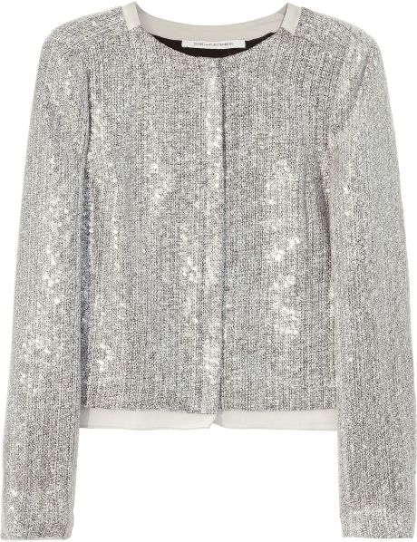 Diane Von Furstenberg Tamali Crystal Sequin Jacket in Silver (classic ...