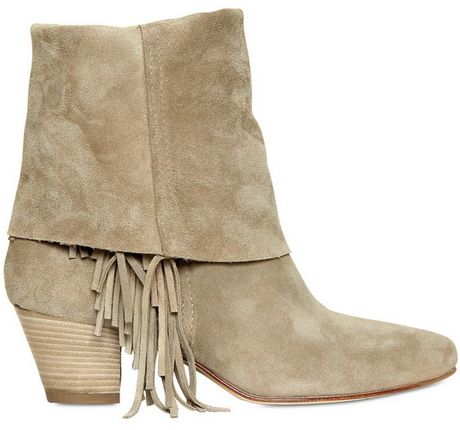 Strategia Suede Fringed Boots in Beige | Lyst