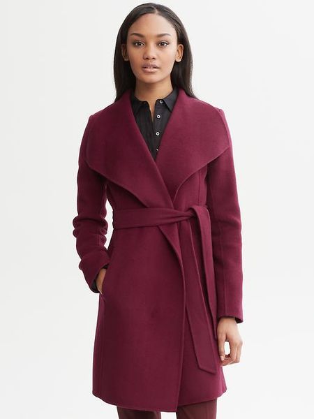 Banana Republic Belted Wool Wrap Coat in Red (red delicious ) | Lyst