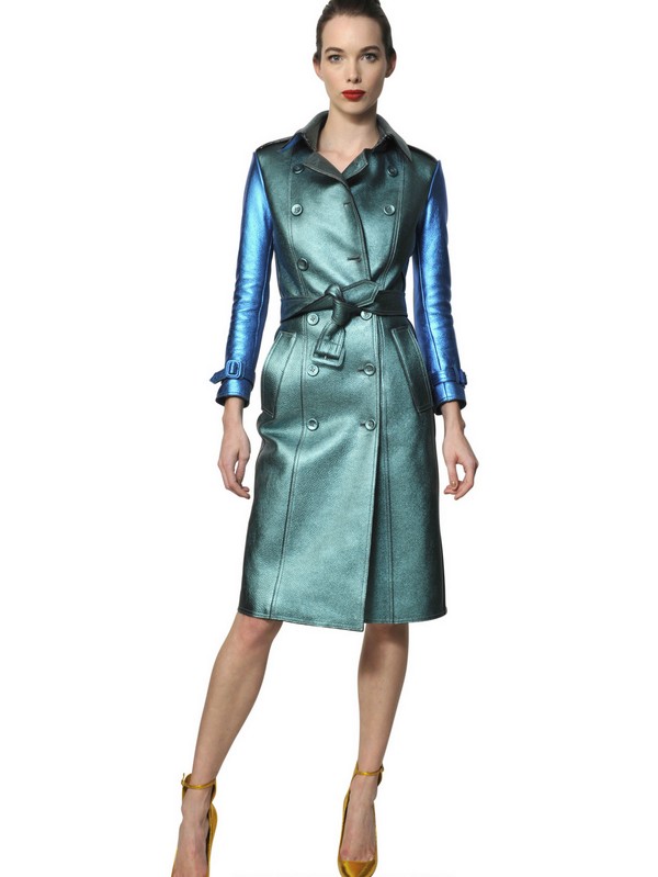Burberry prorsum Two Tone Metallic Leather Trench Coat in Blue | Lyst