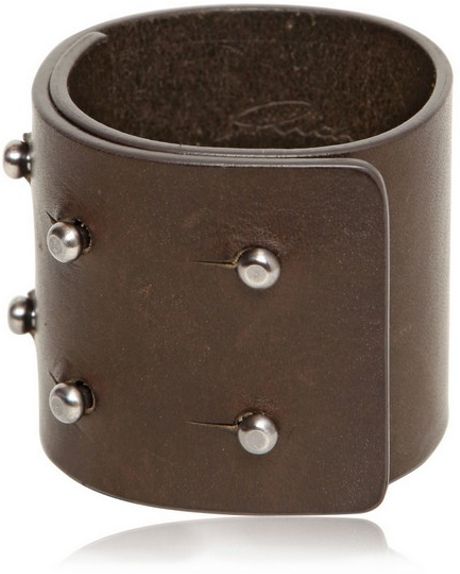 Rick Owens Leather Cuff Bracelet in Brown | Lyst