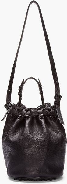 Alexander Wang Black Leather Matte Studded Diego Bucket Bag in Black | Lyst