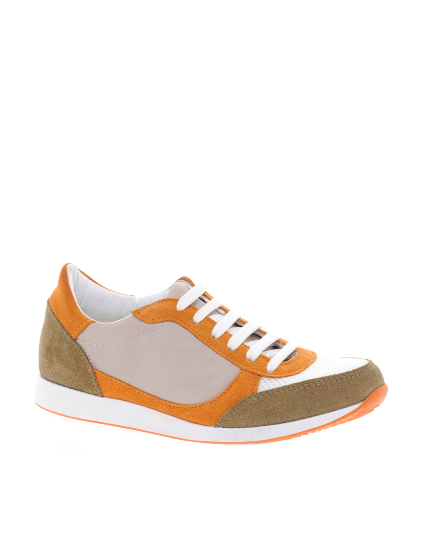 Asos Asos Domino Running Trainers with Suede Detail in Orange ...
