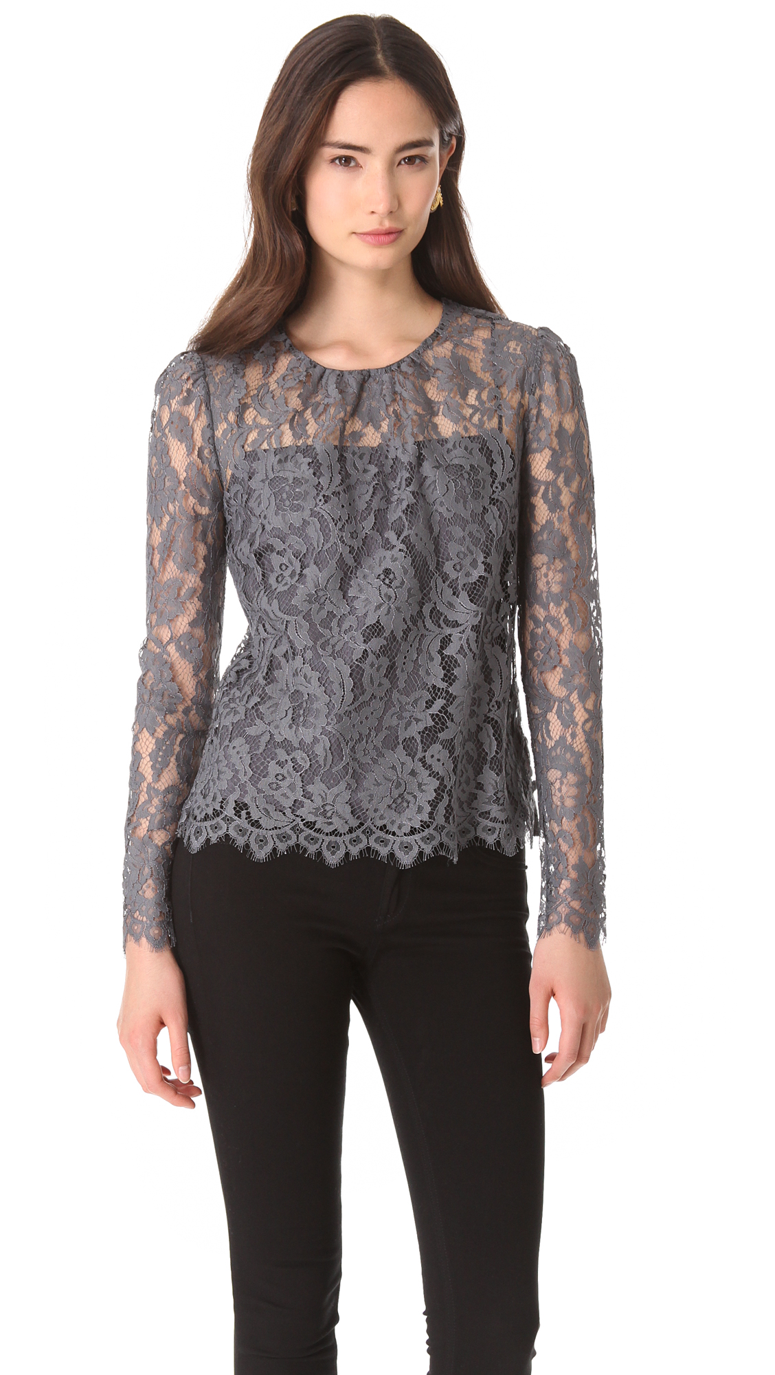 Lyst - Milly Ivy Lace Blouse in Gray