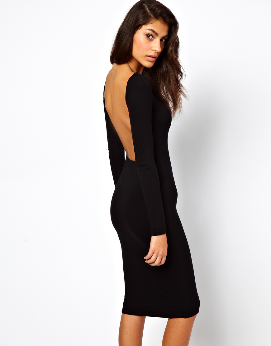 Lyst Asos Bodycon Midi Dress With Square Open Back In Black 