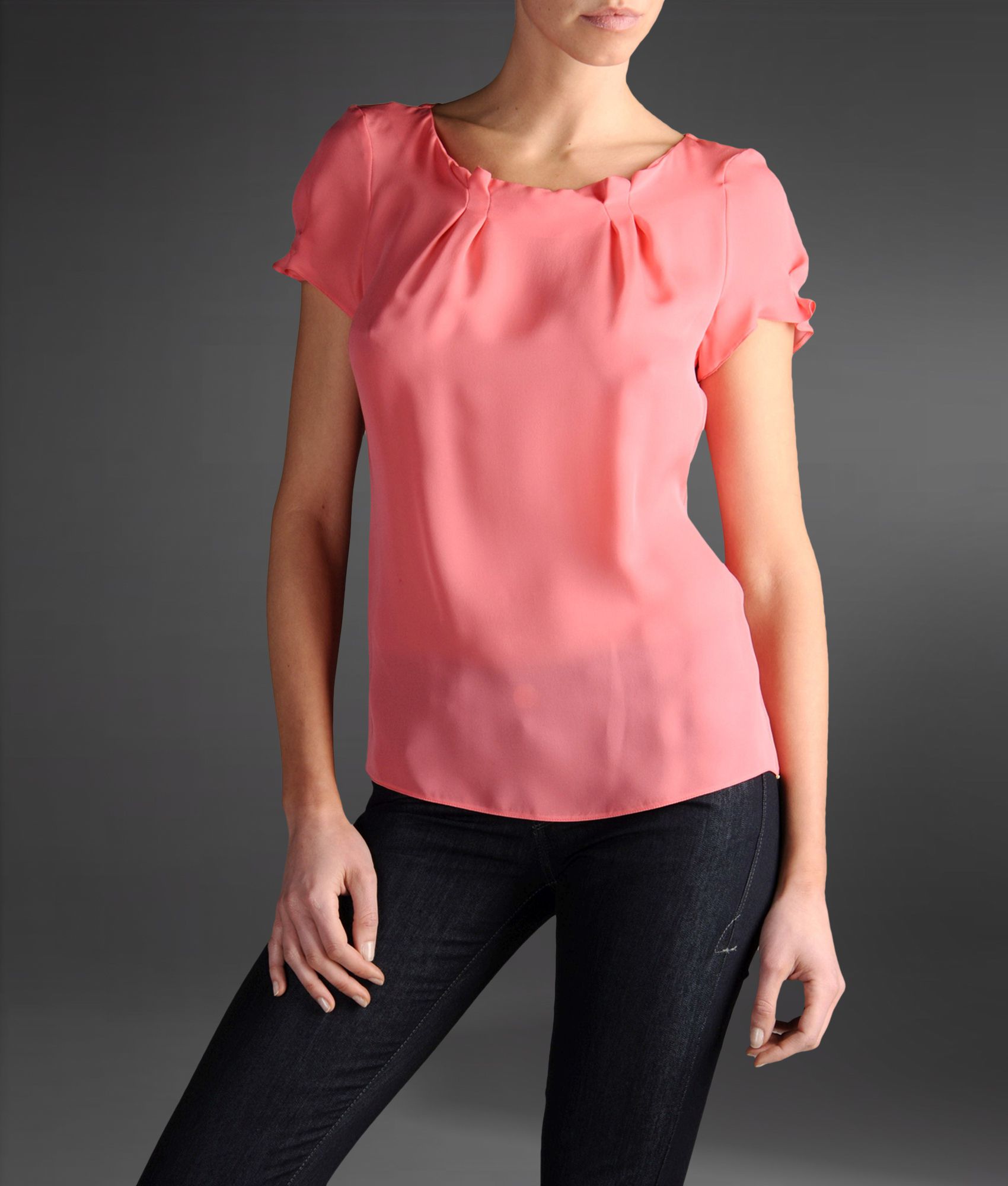 Lyst Emporio Armani Short Sleeved Silk Blouse Gathered Neck In Pink 