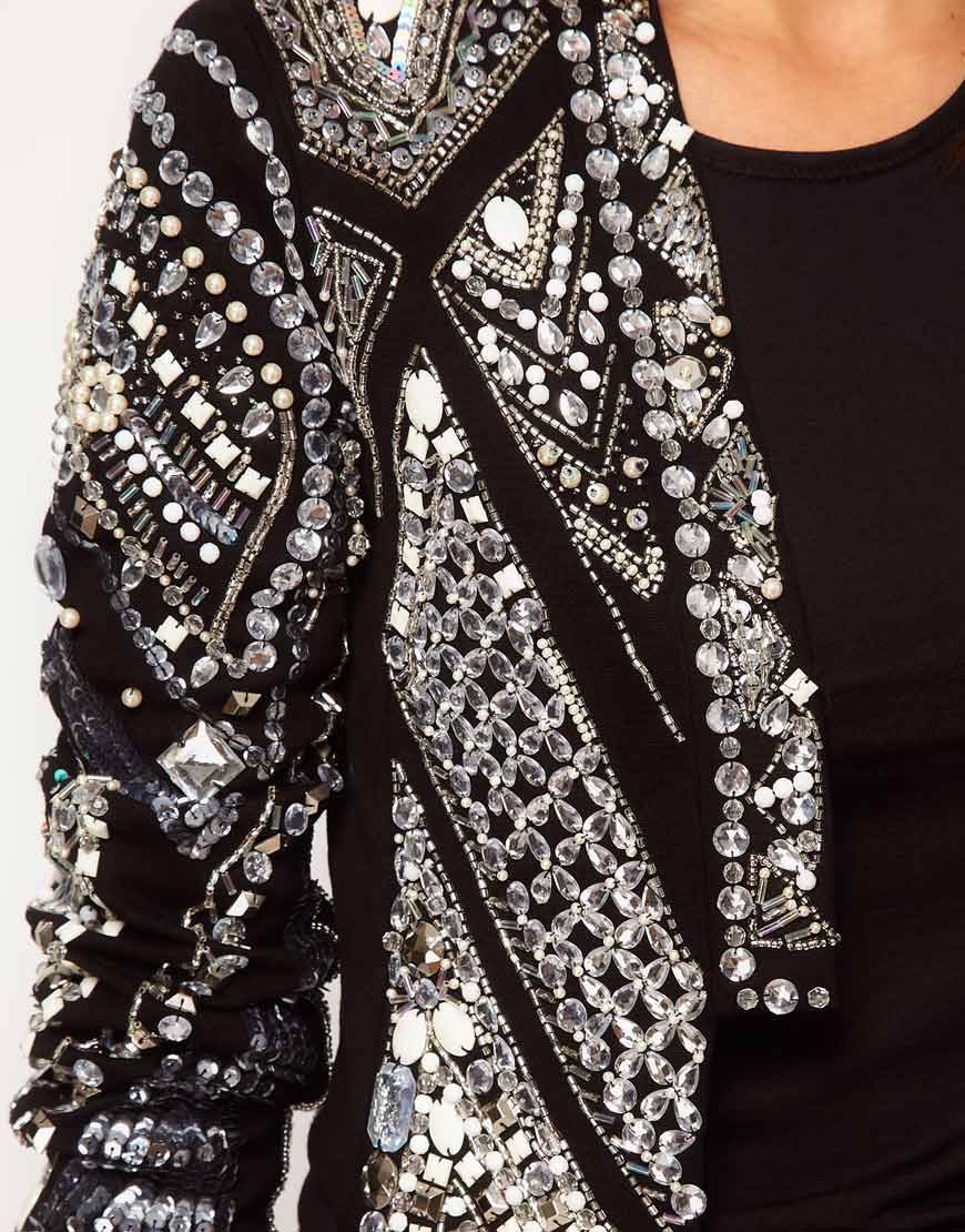 Lyst ASOS Trophy Jacket with Pearl Grid Embellishment in Black