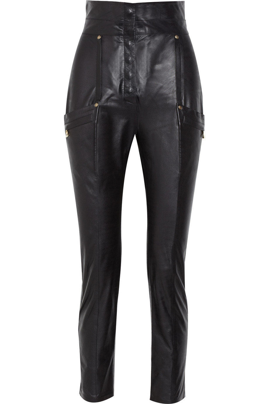 Lyst - Balmain High-Waisted Leather Skinny Pants in Black